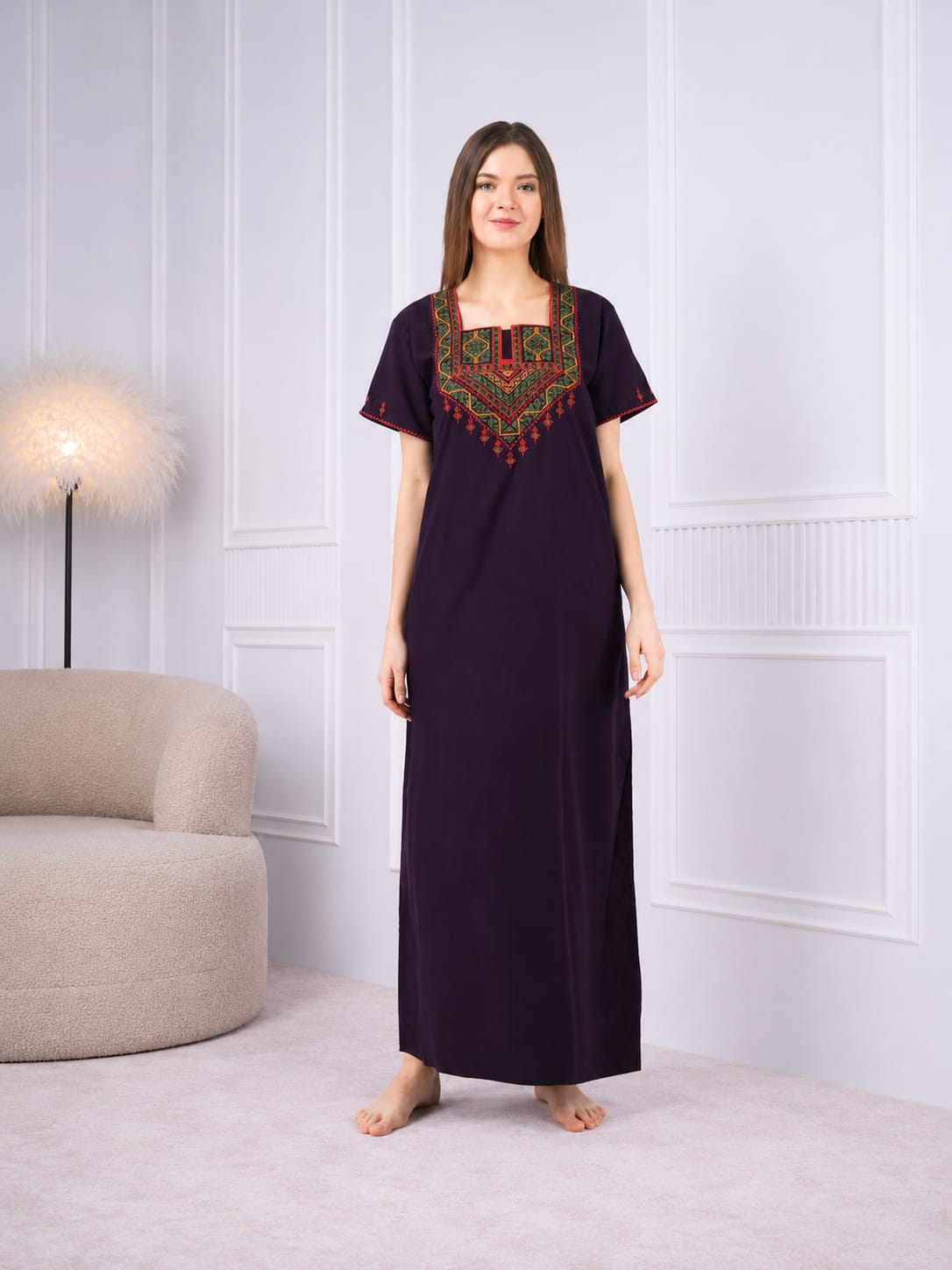Resham Embroidery Night Gown
