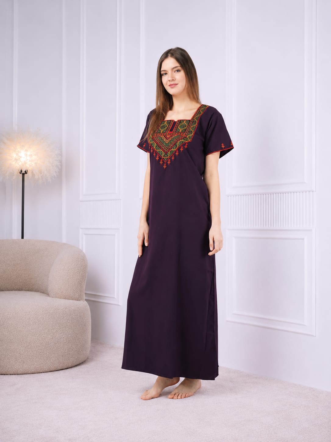 Resham Embroidery Night Gown
