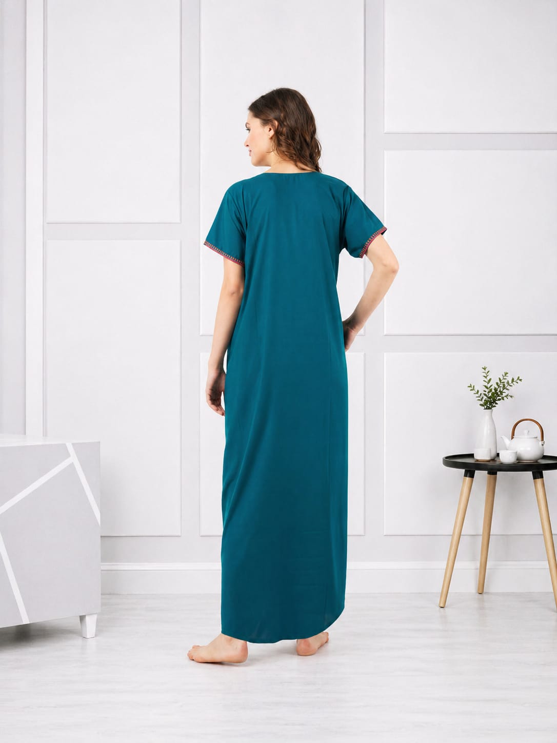 V-shaped Embroidery Night Gown