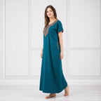 V-shaped Embroidery Night Gown