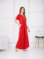 V-shaped Embroidery Night Gown