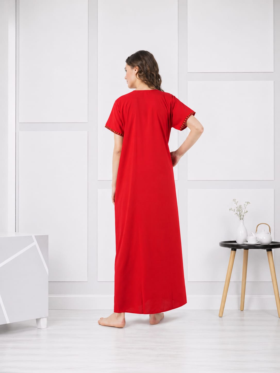 V-shaped Embroidery Night Gown