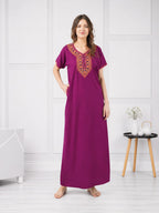 V-shaped Embroidery Night Gown