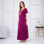 V-shaped Embroidery Night Gown