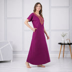 V-shaped Embroidery Night Gown