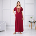 V-shaped Embroidery Night Gown