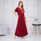 V-shaped Embroidery Night Gown