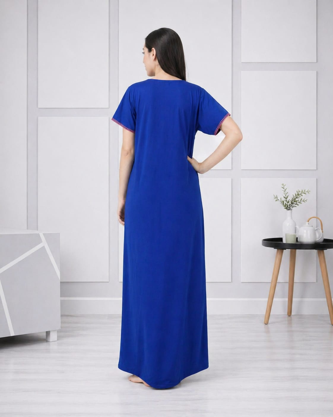 V-shaped Embroidery Night Gown