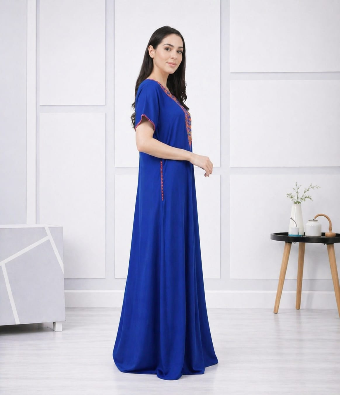 V-shaped Embroidery Night Gown