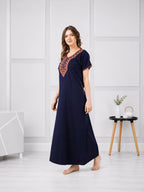 V-shaped Embroidery Night Gown