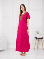 V-shaped Embroidery Night Gown