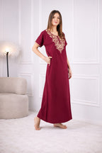 Creme Floral Embroidered  Nightgown
