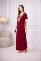 Creme Floral Embroidered  Nightgown