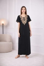 Creme Floral Embroidered  Nightgown