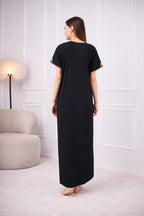 Creme Floral Embroidered  Nightgown