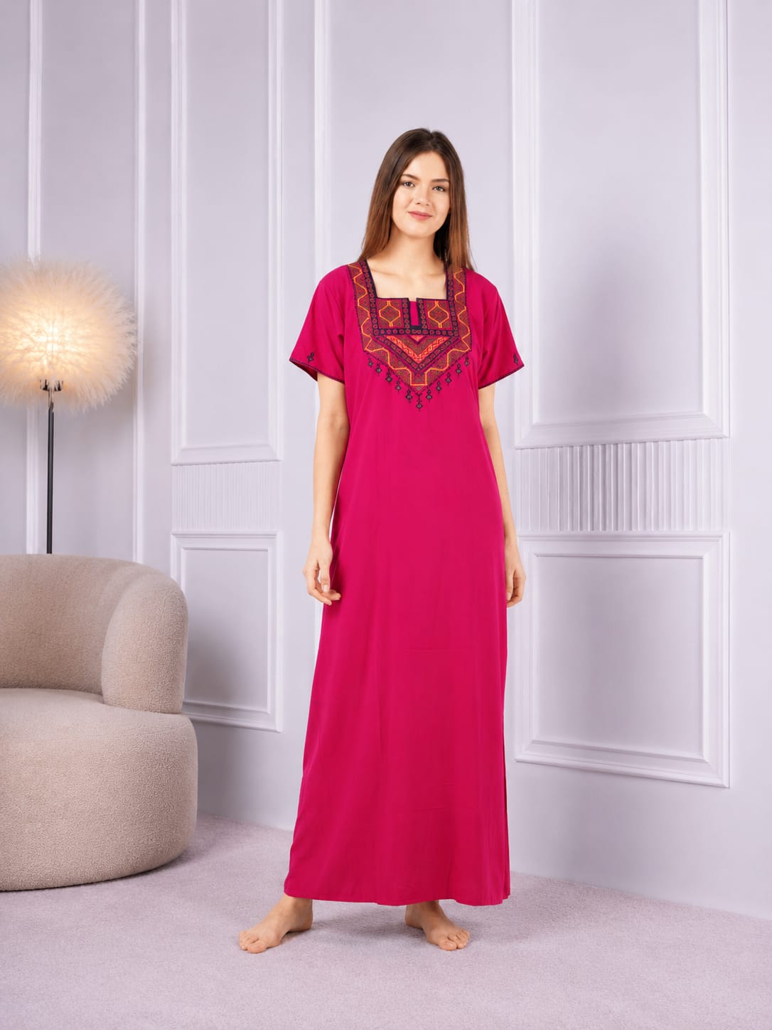 Resham Embroidery Night Gown