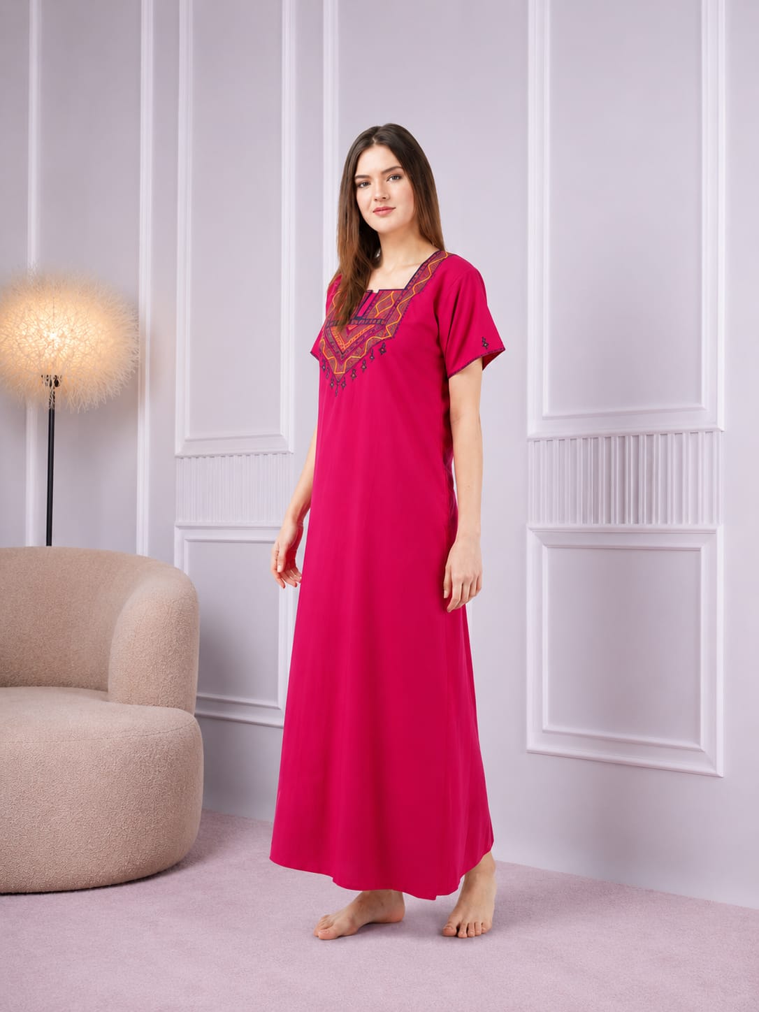 Resham Embroidery Night Gown