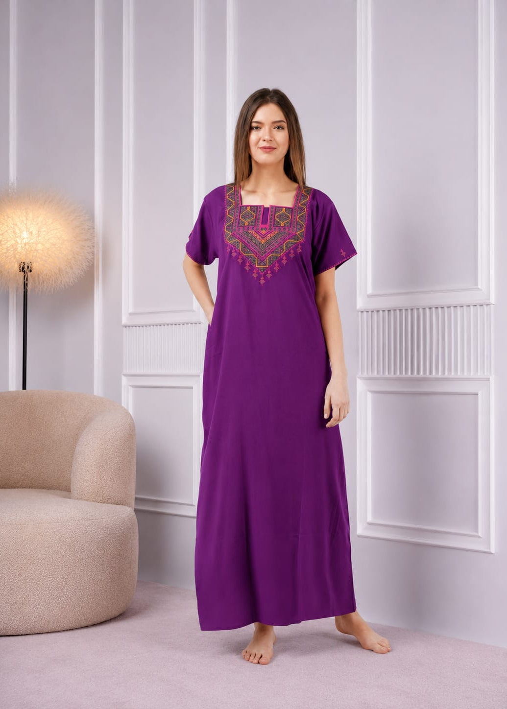 Resham Embriodery No Bra Nighty Main image