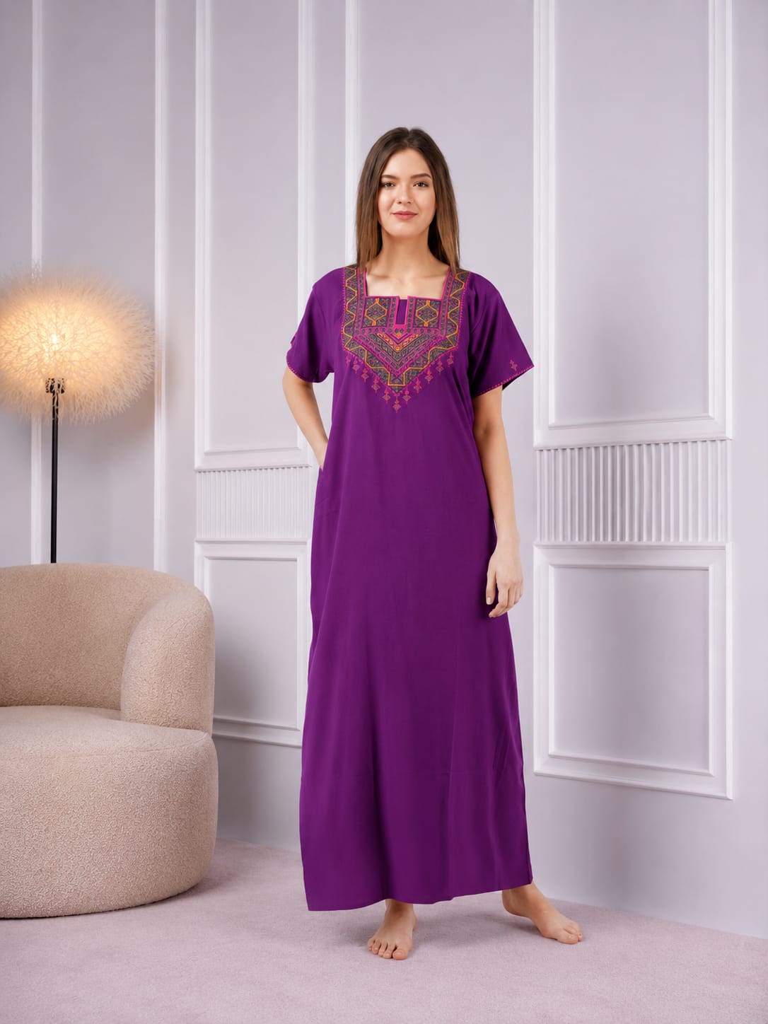 Resham Embriodery No Bra Nighty Main image
