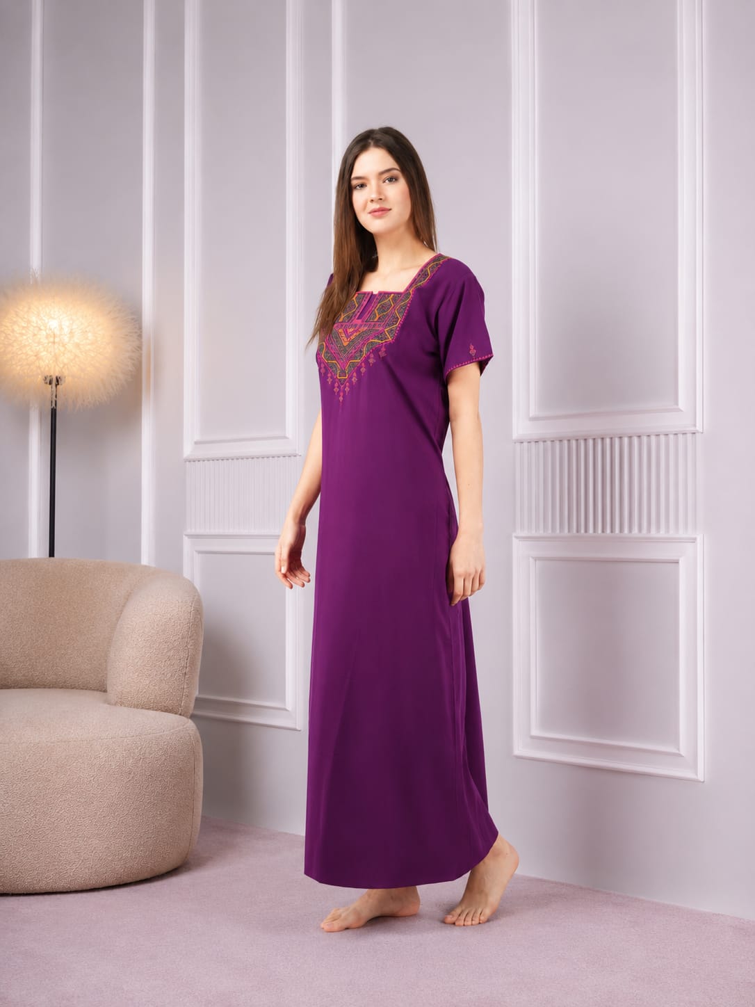 Resham Embroidery Night Gown