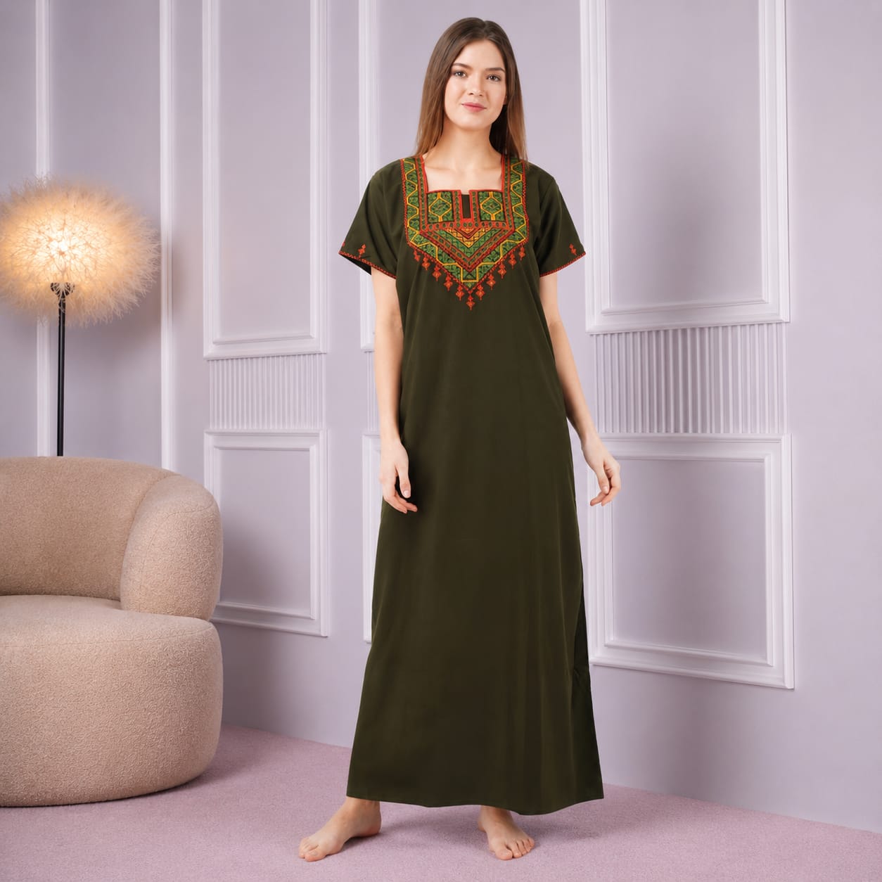 Resham Embroidery Night Gown