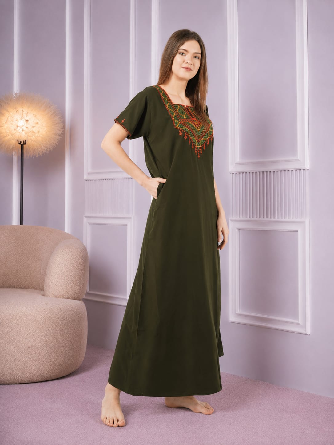 Resham Embroidery Night Gown