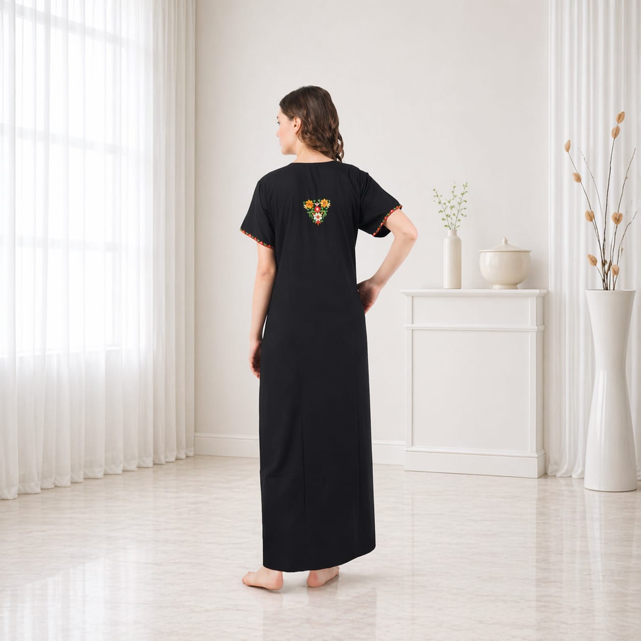 Multifloral Embroidery Night Gown