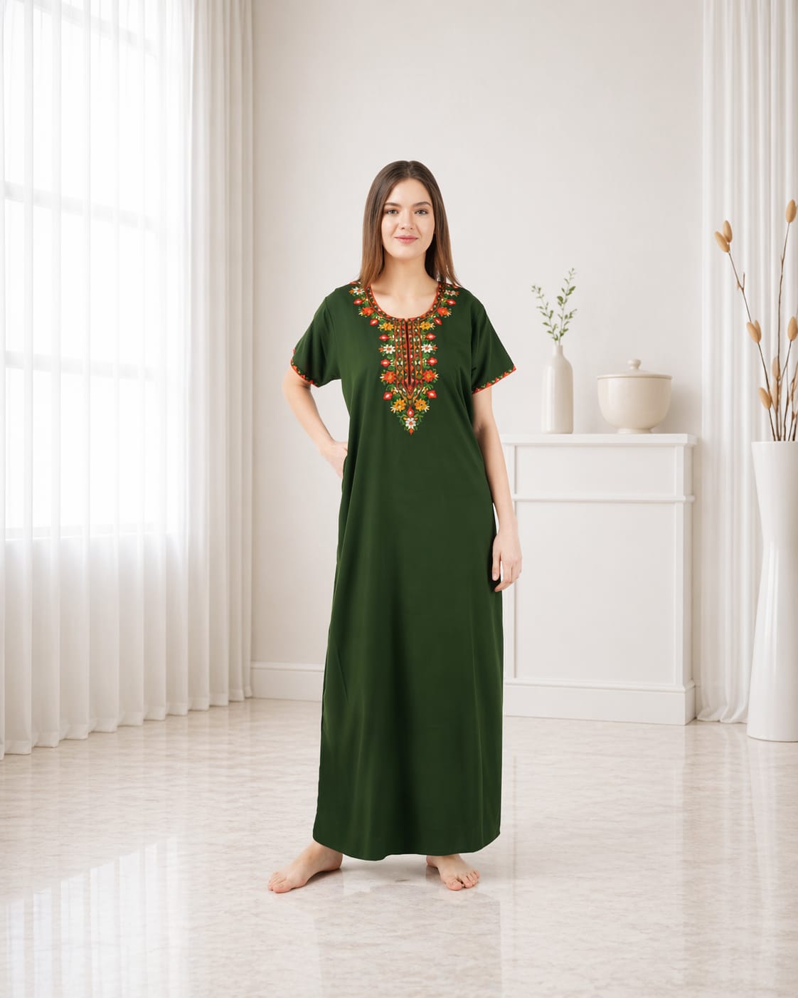 Multifloral Embroidery Night Gown