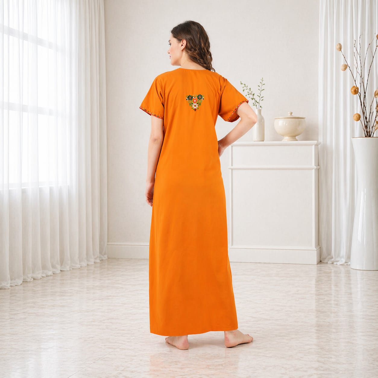 Multifloral Embroidery Night Gown