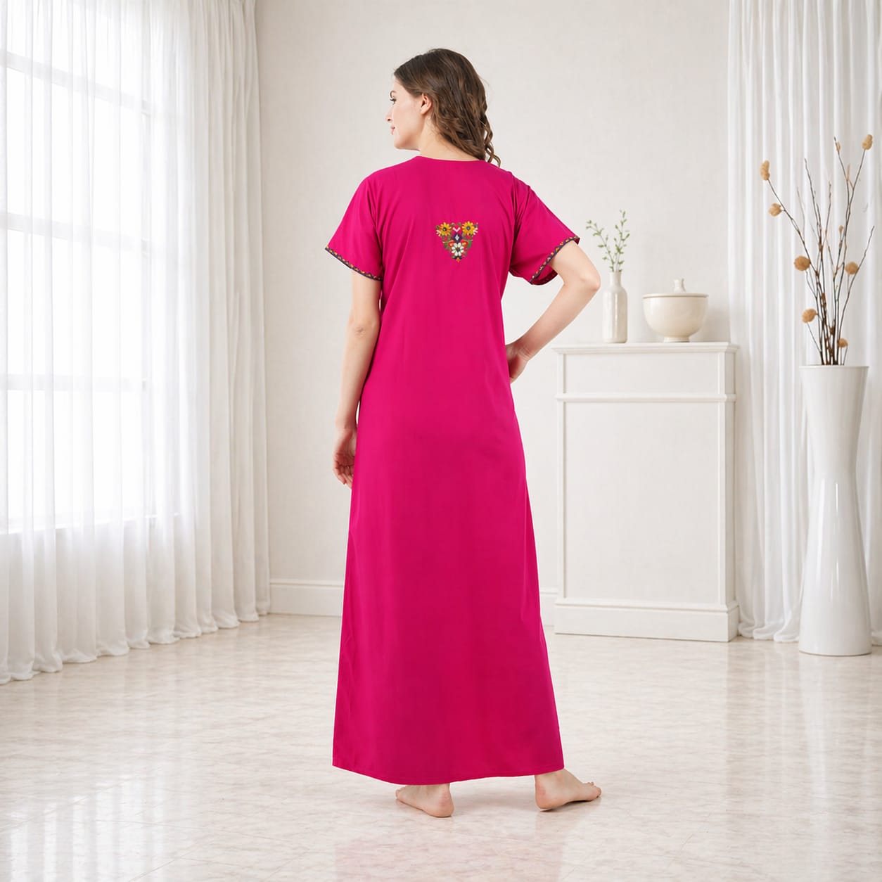 Multifloral Embroidery Night Gown