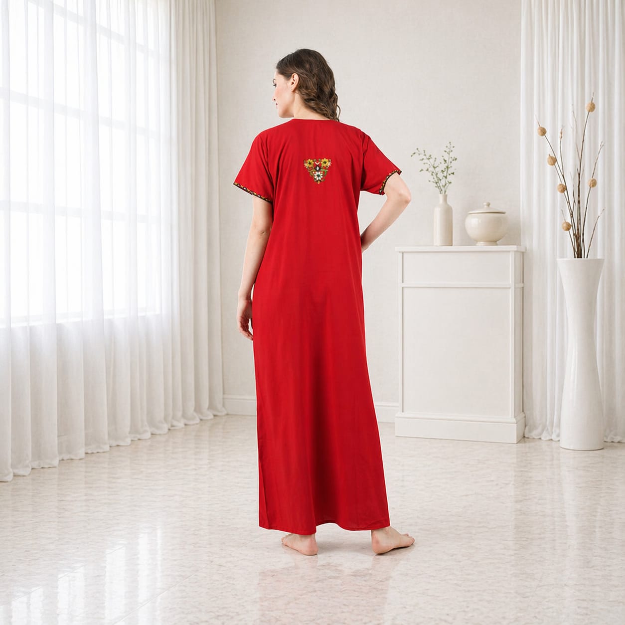 Multifloral Embroidery Night Gown