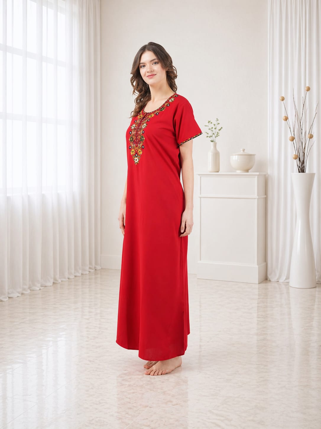 Multifloral Embroidery Night Gown