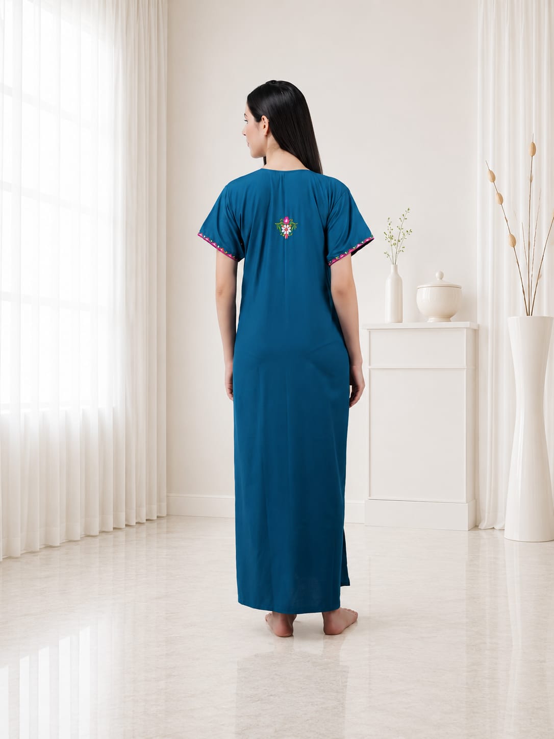 Multifloral Embroidery Night Gown