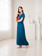 Multifloral Embroidery Night Gown