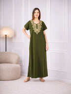 Creme Floral Embroidered  Nightgown