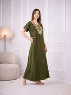 Creme Floral Embroidered  Nightgown