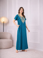 Creme Floral Embroidered  Nightgown