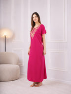 Creme Floral Embroidered  Nightgown