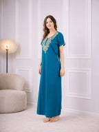 Creme Floral Embroidered  Nightgown