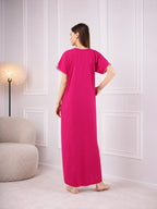 Creme Floral Embroidered  Nightgown