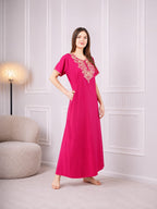 Creme Floral Embroidered  Nightgown