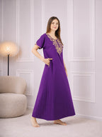 Creme Floral Embroidered  Nightgown