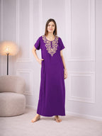 Creme Floral Embroidered  Nightgown