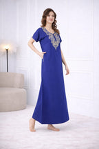 Creme Floral Embroidered  Nightgown