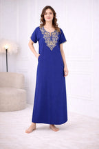 Creme Floral Embroidered  Nightgown