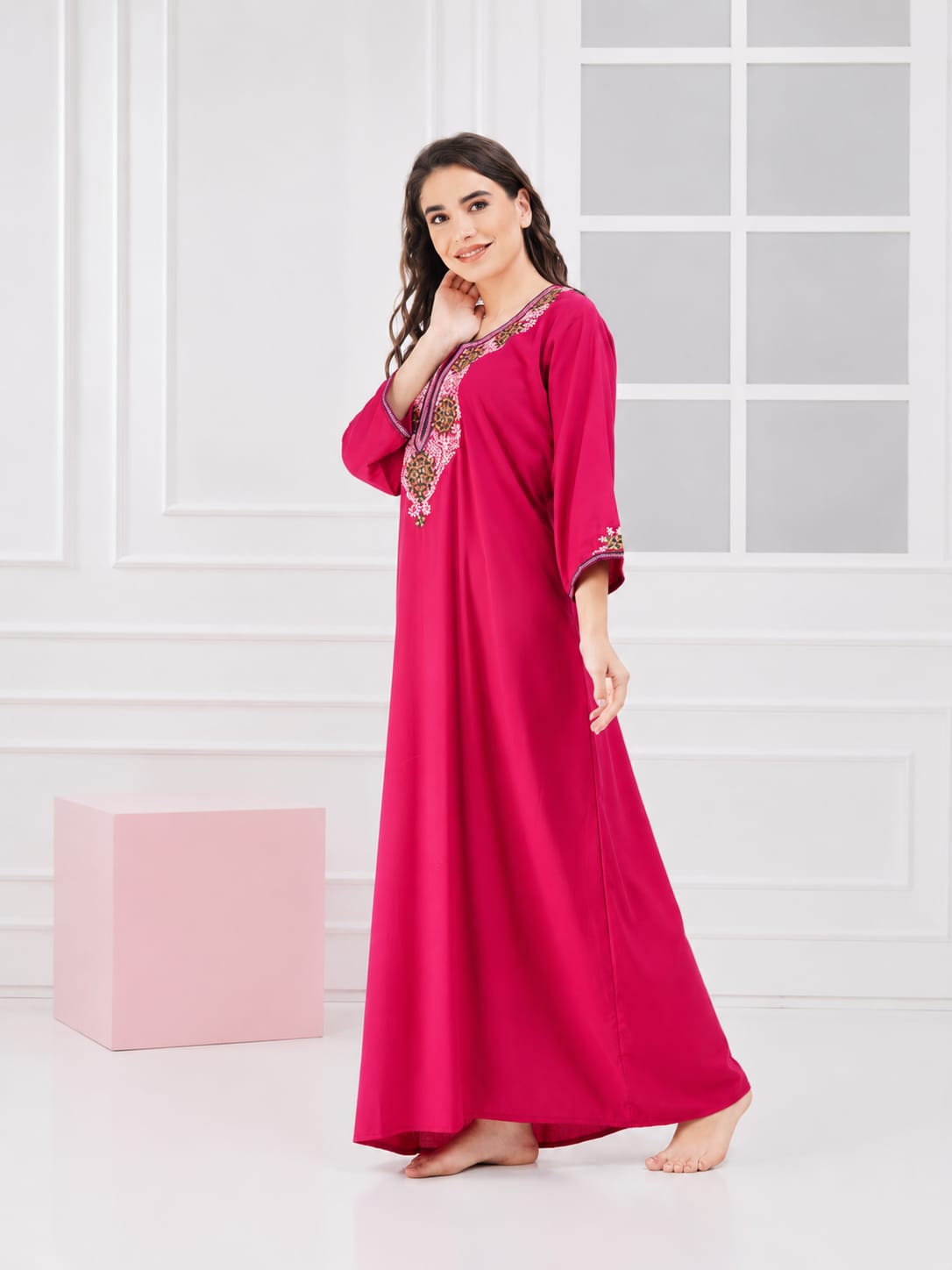 Nine Flowers Embroidery Night Gown