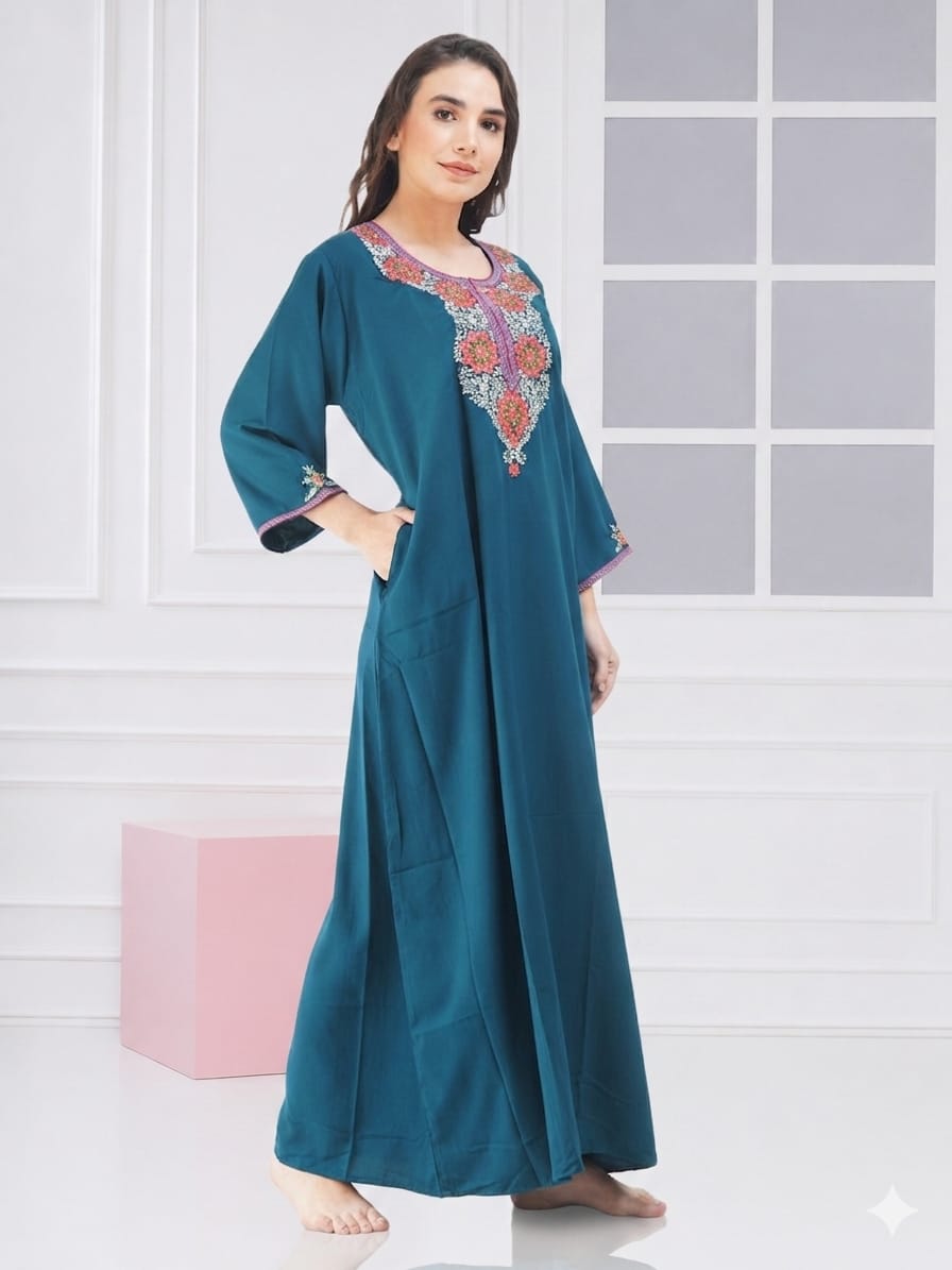 Nine Flowers Embroidery Night Gown