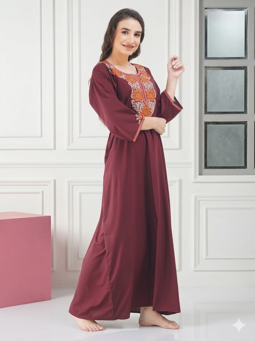 Nine Flowers Embroidery Night Gown