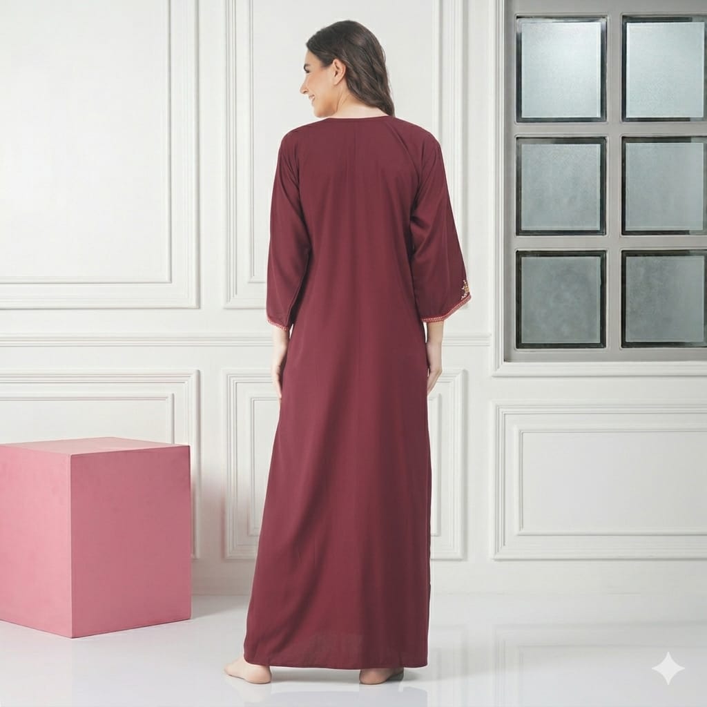 Nine Flowers Embroidery Night Gown