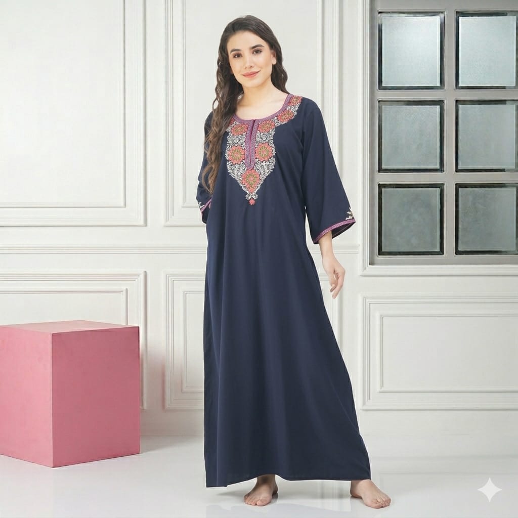 Nine Flowers Embroidery Night Gown